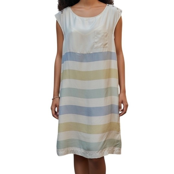 Odille Dresses & Skirts - ANTHROPOLOGIE ODILLE 100% Silk Shore House Pastel Striped Shift Dress Size 6